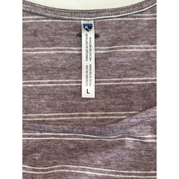 Kuhl Womens Laurel Short Sleeve Shirt Large Mauve Stripe Roll Tab Sides UPF 50 - Picture 6 of 9